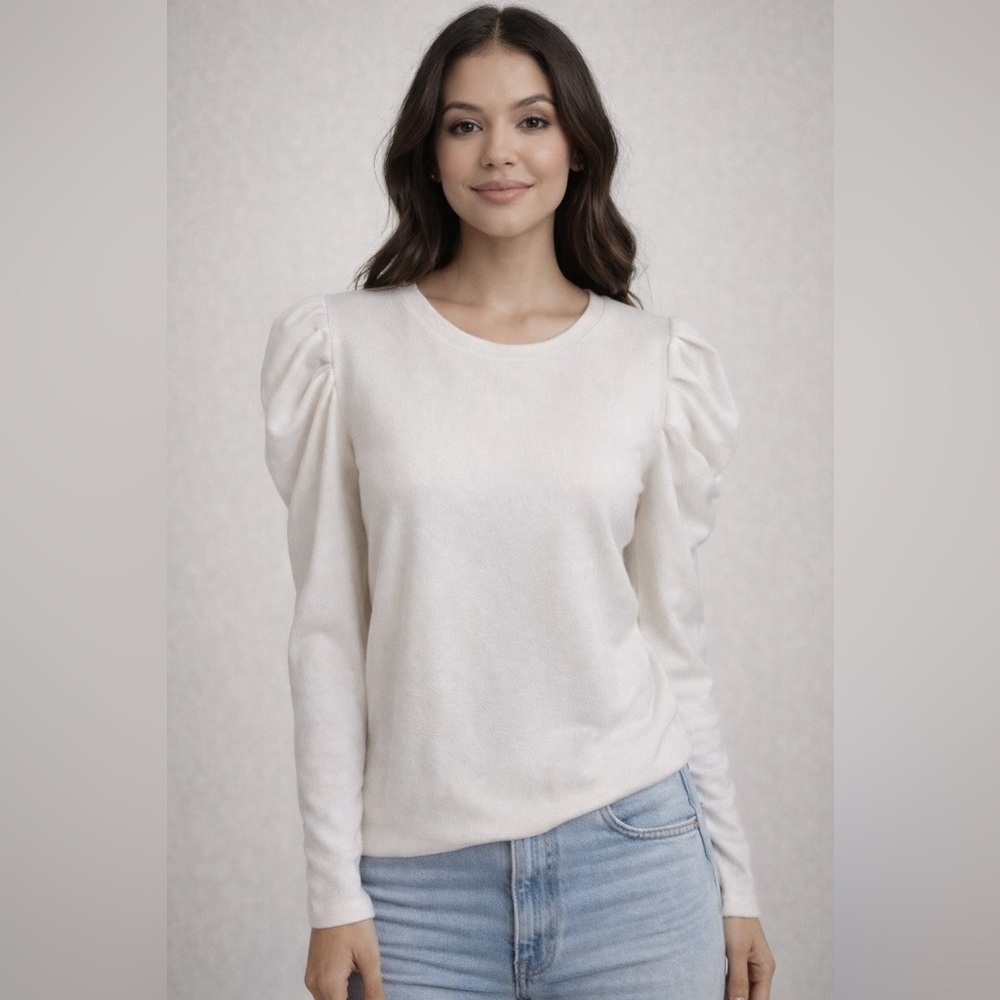 Nine West Cream Puff‎ Sleeve Ruffled Blouse